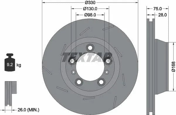 Textar Rear Brake Disc Pro+ Vented 92220607 330mm - image 4