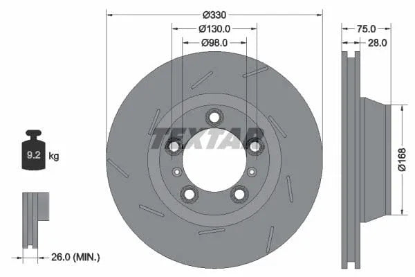 Textar Rear Brake Disc Pro+ Vented 92220607 330mm - image 3