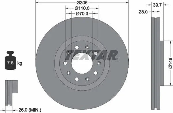 Textar Front Coated Brake Disc Pro Vented 92220803 305mm - image 4