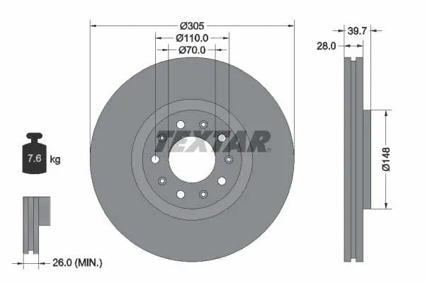 Textar Front Coated Brake Disc Pro Vented 92220803 305mm - image 3