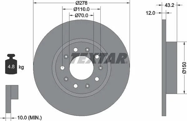 Textar Rear Brake Disc Pro Solid 92221003 278mm - image 4