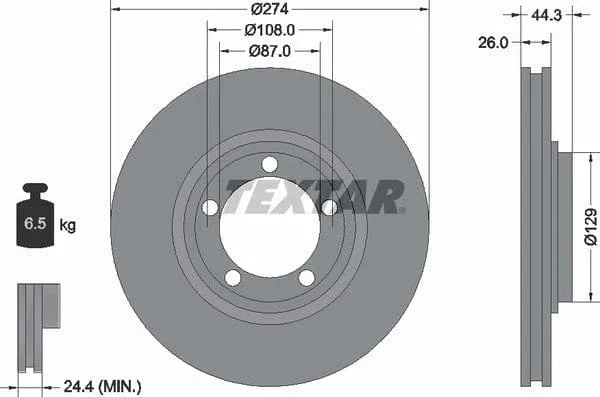 Textar Front Brake Disc Vented 92221800 274mm - image 4