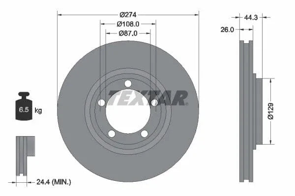 Textar Front Brake Disc Vented 92221800 274mm - image 3