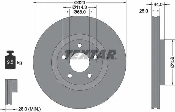 Textar Front Coated Brake Disc Pro Vented 92222003 320mm - image 4