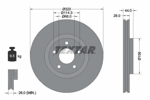 Textar Front Coated Brake Disc Pro Vented 92222003 320mm - image 3