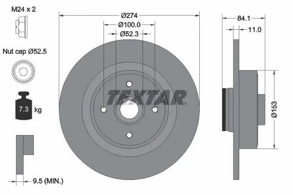 Textar Rear Brake Disc Pro Solid 92223203 274mm - image 3