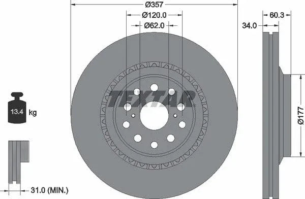 Textar Front Coated Brake Disc Pro Vented 92224303 357mm - image 4