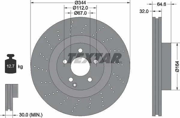Textar Front Coated High-Carbon Brake Disc Pro+ Perforated Vented 92224605 344mm - image 4