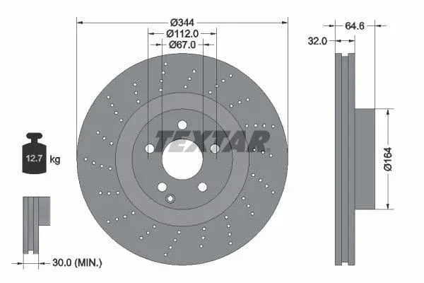 Textar Front Coated High-Carbon Brake Disc Pro+ Perforated Vented 92224605 344mm - image 3