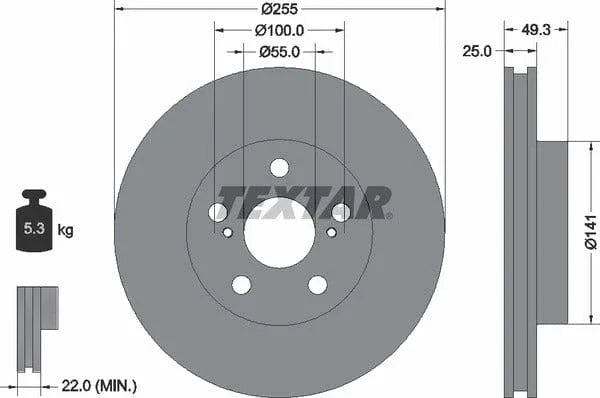 Textar Front Coated Brake Disc Pro Vented 92225003 255mm - image 4