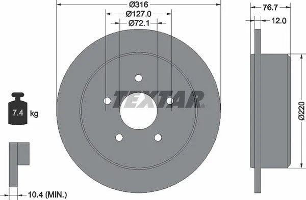 Textar Rear Brake Disc Solid 92227700 316mm - image 4