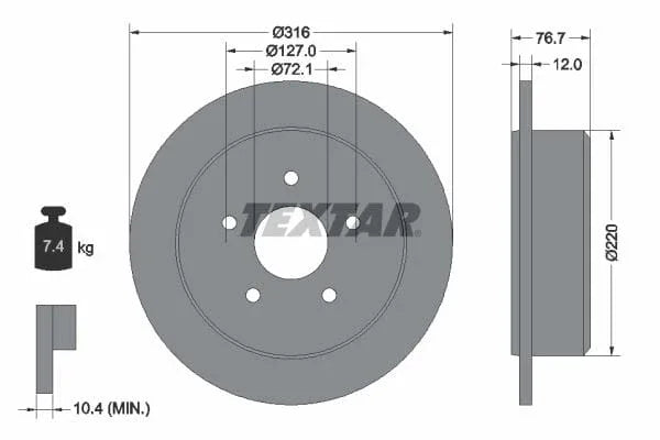 Textar Rear Brake Disc Solid 92227700 316mm - image 3
