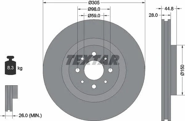 Textar Front Coated Brake Disc Pro Vented 92228503 305mm - image 4