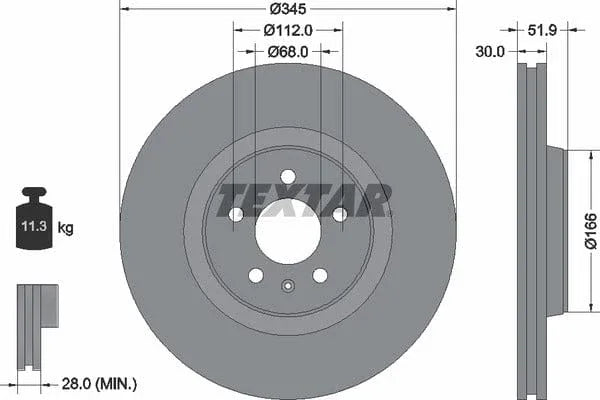 Textar Front Coated High-Carbon Brake Disc Pro+ Vented 92229205 345mm - image 4