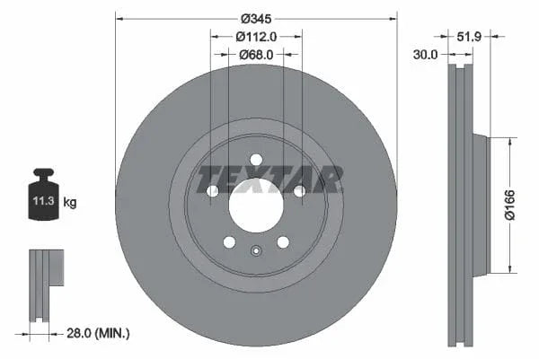 Textar Front Coated High-Carbon Brake Disc Pro+ Vented 92229205 345mm - image 3