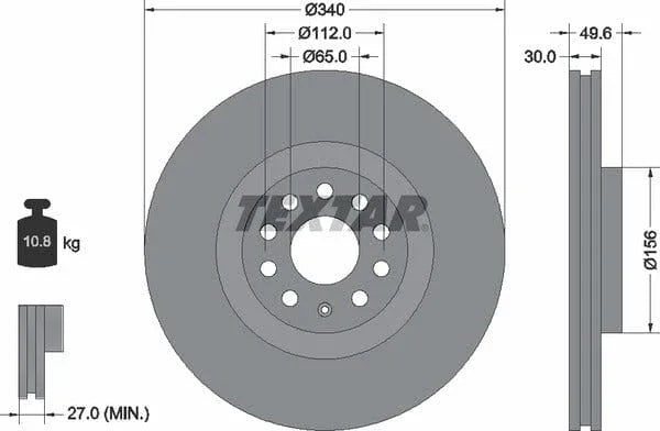 Textar Front Coated High-Carbon Brake Disc Pro+ Vented 92229805 340mm - image 4