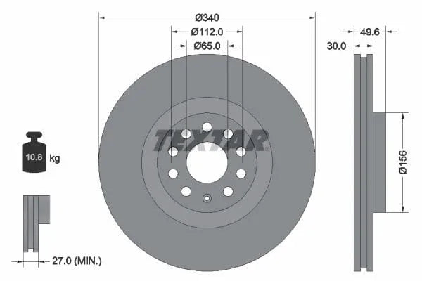 Textar Front Coated High-Carbon Brake Disc Pro+ Vented 92229805 340mm - image 3