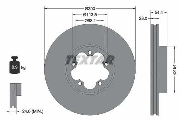Textar Front Brake Disc Vented 92231500 300mm - image 3