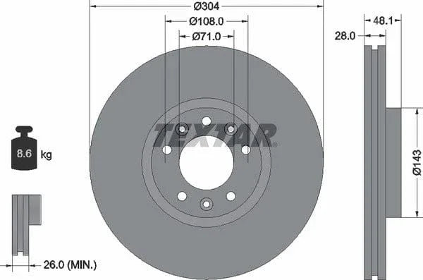 Textar Front Coated Brake Disc Pro Vented 92232303 304mm - image 4