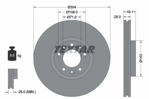 Textar Front Coated Brake Disc Pro Vented 92232303 304mm - image 3