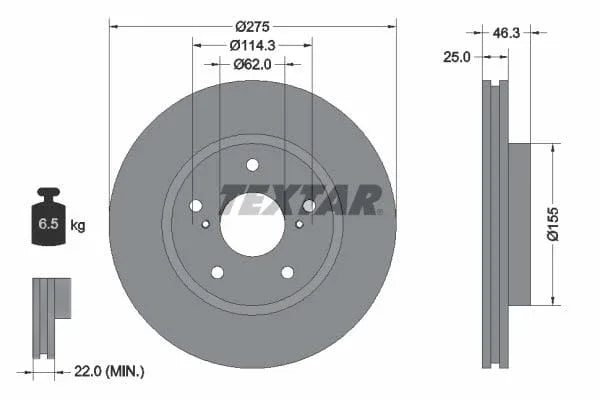Textar Front Coated Brake Disc Pro Vented 92232703 275mm - image 3