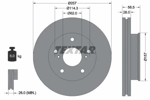 Textar Front Coated Brake Disc Pro Vented 92236003 257mm - image 3
