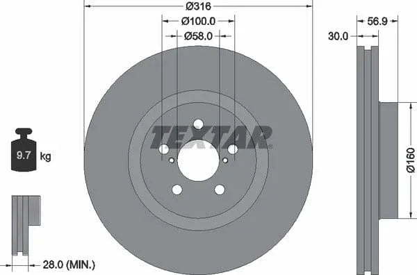 Textar Front Coated Brake Disc Pro Vented 92236503 316mm - image 4