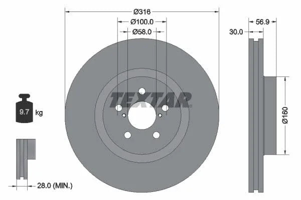 Textar Front Coated Brake Disc Pro Vented 92236503 316mm - image 3