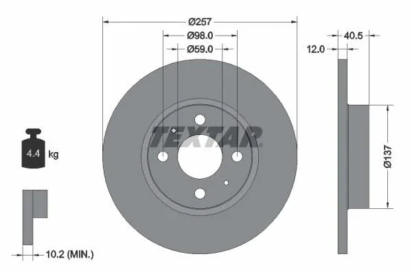 Textar Front Coated Brake Disc Pro Solid 92236703 257mm - image 3