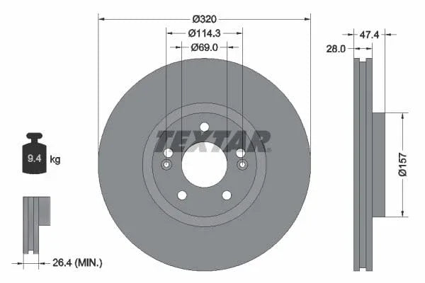 Textar Front Coated High-Carbon Brake Disc Pro+ Vented 92237805 320mm - image 3