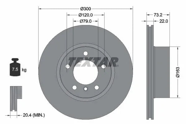 Textar Front Coated High-Carbon Brake Disc Pro+ Vented 92238505 300mm - image 3