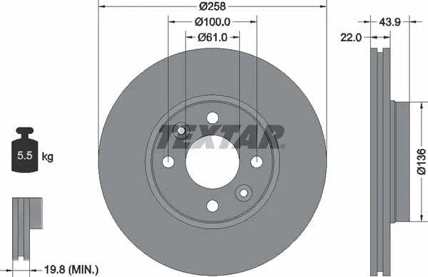Textar Front Coated Brake Disc Pro Vented 92241503 258mm - image 4