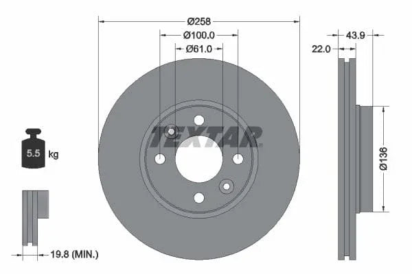 Textar Front Coated Brake Disc Pro Vented 92241503 258mm - image 3