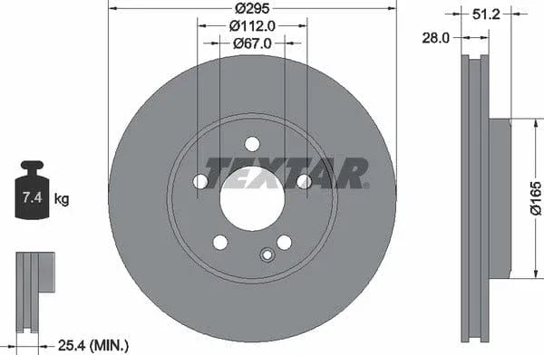 Textar Front Coated Brake Disc Pro Vented 92241603 295mm - image 4