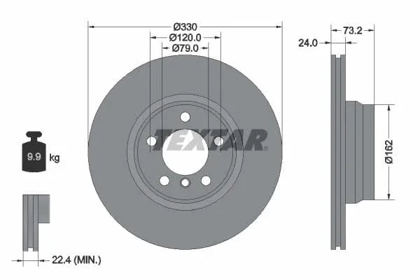 Textar Front Coated High-Carbon Brake Disc Pro+ Vented 92242005 330mm - image 3