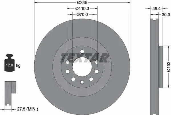 Textar Front Coated Brake Disc Pro Vented 92242403 345mm - image 4