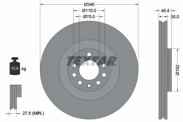 Textar Front Coated Brake Disc Pro Vented 92242403 345mm - image 3