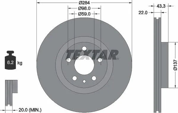 Textar Front Coated Brake Disc Pro Vented 92252803 284mm - image 4