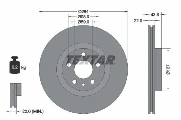 Textar Front Coated Brake Disc Pro Vented 92252803 284mm - image 3