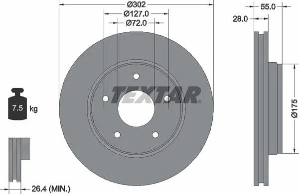 Textar Front Coated Brake Disc Pro Vented 92253303 302mm - image 4