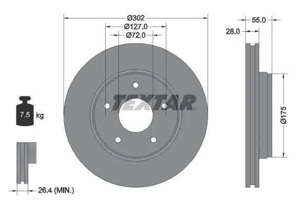 Textar Front Coated Brake Disc Pro Vented 92253303 302mm - image 3