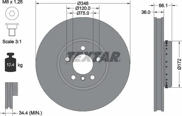 Textar Front Coated High-Carbon Brake Disc Pro+ Two-Piece Brake Disc Vented 92253725 348mm - image 4