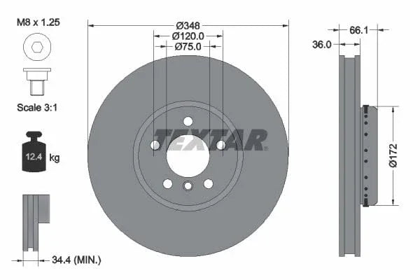 Textar Front Coated High-Carbon Brake Disc Pro+ Two-Piece Brake Disc Vented 92253725 348mm - image 3