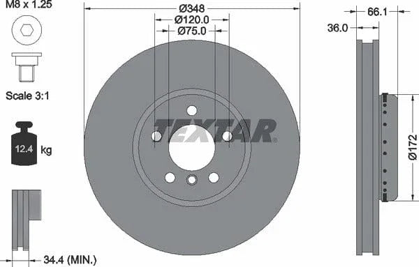 Textar Front Coated High-Carbon Brake Disc Pro+ Two-Piece Brake Disc Vented 92253825 348mm - image 4