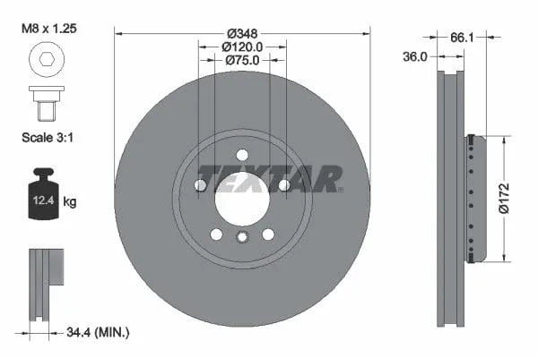 Textar Front Coated High-Carbon Brake Disc Pro+ Two-Piece Brake Disc Vented 92253825 348mm - image 3