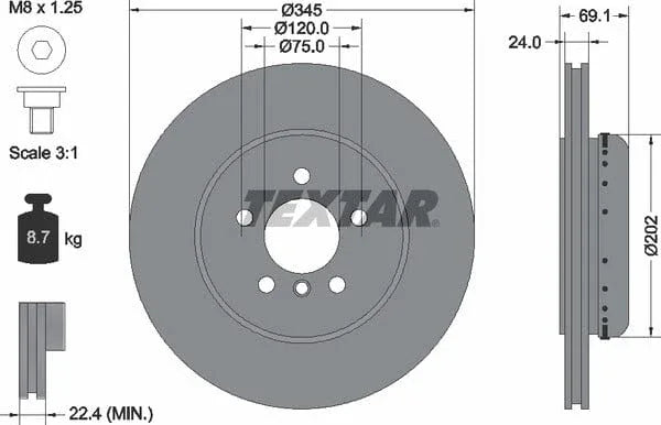 Textar Rear Brake Disc Pro+ Two-Piece Brake Disc Vented 92253925 345mm - image 4