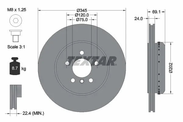Textar Rear Brake Disc Pro+ Two-Piece Brake Disc Vented 92253925 345mm - image 3