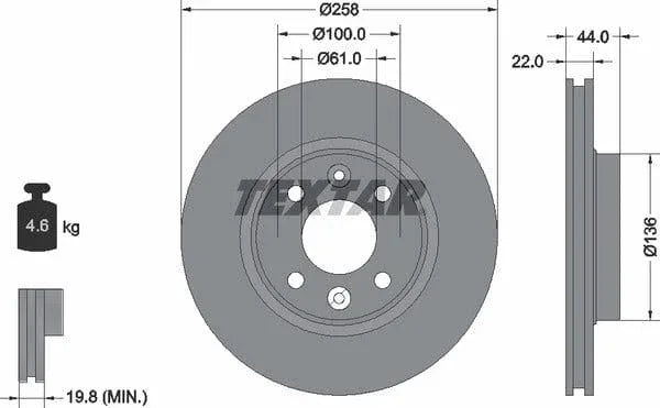 Textar Front Coated Brake Disc Pro Vented 92255203 258mm - image 4