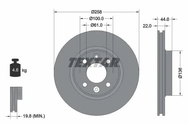 Textar Front Coated Brake Disc Pro Vented 92255203 258mm - image 3