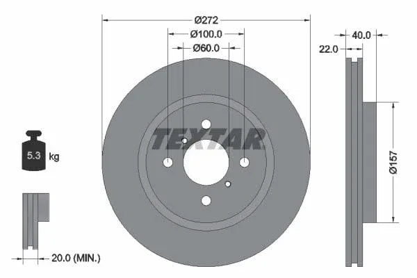 Textar Front Coated Brake Disc Pro Vented 92255303 272mm - image 3